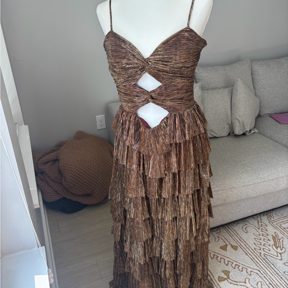 Giani Bini Metallic Brown Tiered Grace Maxi Dress